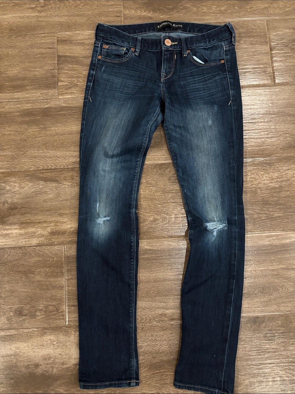 Express Women’s Size 2 Dark Blue Distressed Skinny Jeans for Women Casual